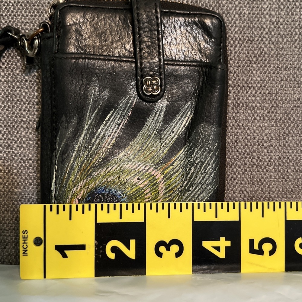 Elliott Lucca Zip Around Leather Wristlet Hand Painted Peacock Feather - Picture 13 of 16
